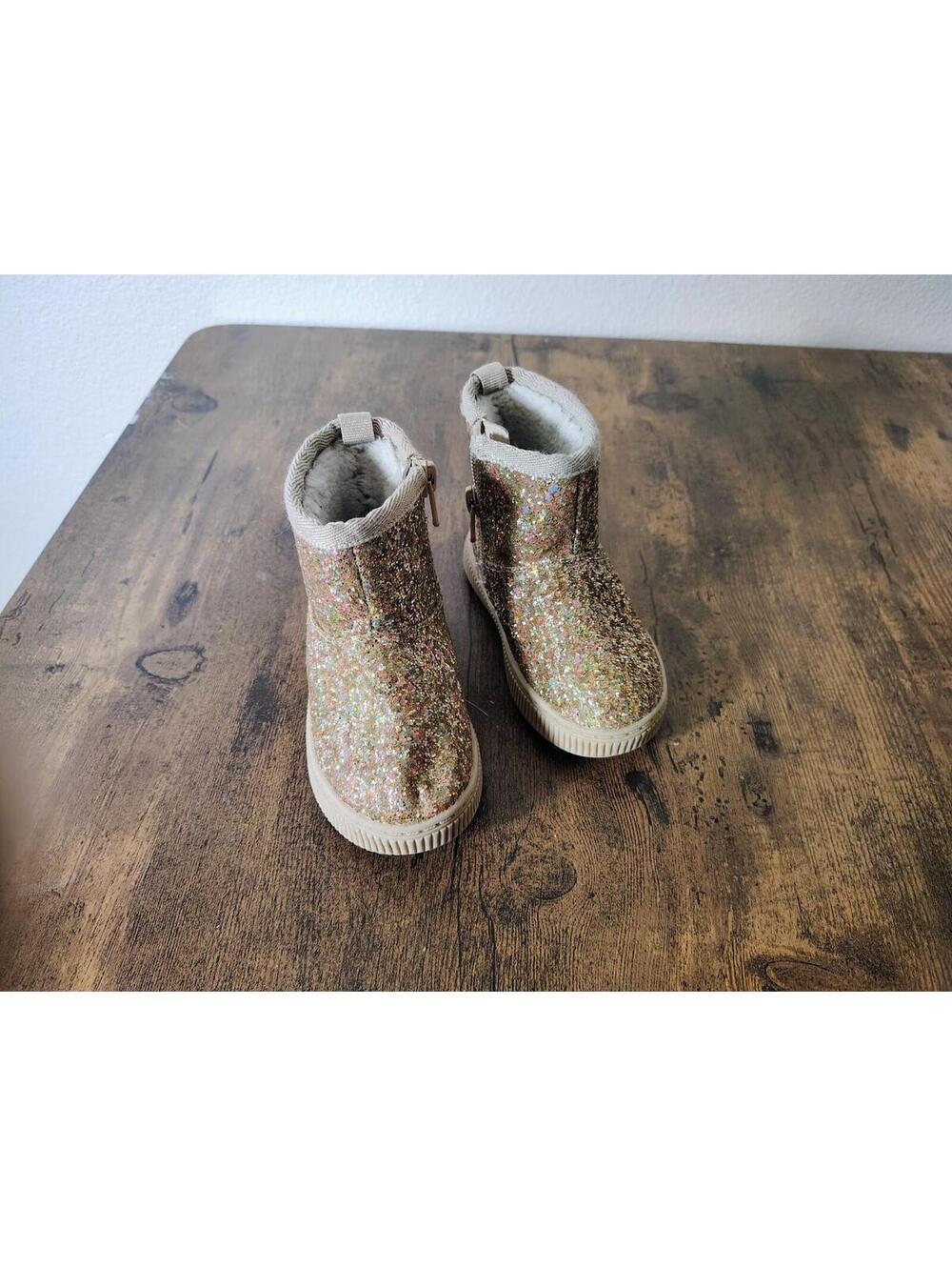 Cat and Jack Toddler Girls Arlo Zipper Shearling Winter Boot Gold Glitter Sz 5c - Picture 3 of 8